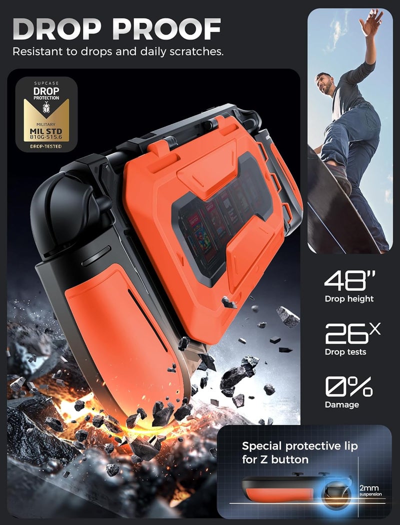 Mumba Dockable for Nintendo Switch 2 Case with Flip Stand, [Titan] Ergonomic Switch 2 Grip Protective Cover Holds 5 Game Cards & 2 TF Cards TPU Accessories and Quick-Release Joy-Con Design (Orange) - Image 5
